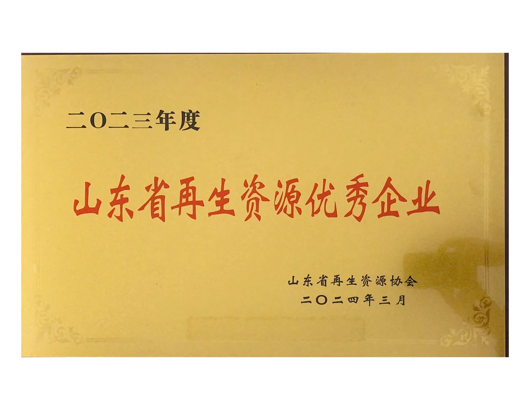 2023年山東省再生資源優(yōu)秀企業(yè)
